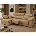 oferta aitana sofá chaiselongue en magnol savana vista frente derecha con asientos deslizantes abiertos en ambiente moderno en Outlet HOME Puerto de Sagunto