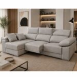 oferta aitana sofá chaiselongue en magnol cemento vista frente derecha con asientos deslizantes abiertos en ambiente moderno en Outlet HOME Puerto de Sagunto